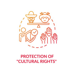 Protection of cultural rights red gradient concept icon. Multi ethnic empowerment. Social unity. Racial equality idea thin line illustration. Vector isolated outline RGB color drawing