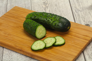 Ripe fresh green two cucumbers