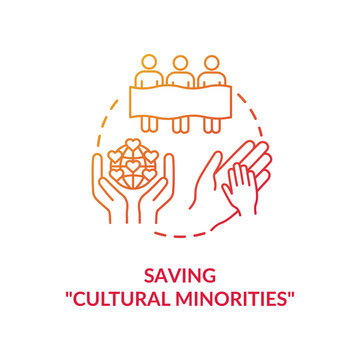 Saving Cultural Minorities Red Concept Icon. Multi Ethnic Society. Stop Racial Discrimination. Cultural Diversity Idea Thin Line Illustration. Vector Isolated Outline RGB Color Drawing