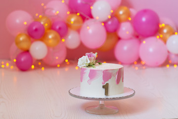 birthday  cake and balloons