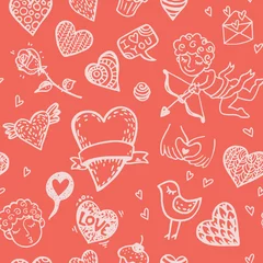 Fototapeten Love pattern with hand drawn doodle hearts. Valentines Day design © teploleta