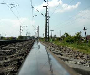 Sky reflexion in the rail.