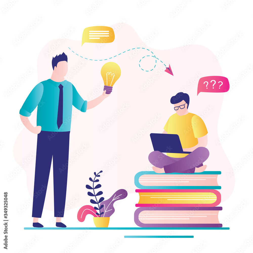 Aufkleber brainstorming and teamwork, colleagues discuss new idea and solve business problems. consulting serv