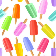 Hand drawn colorful popsicles seamless pattern background.