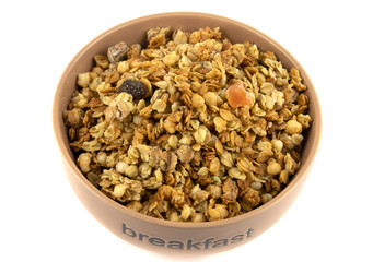 Healthy breakfast plate, cereal granola food with nuts seed organic muesli morning diet oat meal for health care
