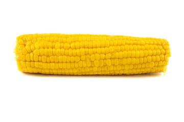 Boiled corn isolated on white background, closeup view