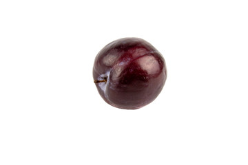 One Fresh purple plum isolated on white background. Purple plum isolated on white