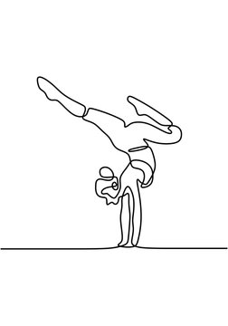 recommend clip art: Yoga pose of woman continuous line drawing. Gymnastics girl. Stretching. Girl practicing yoga single line on white background. Standing with her hands. Vector illustration