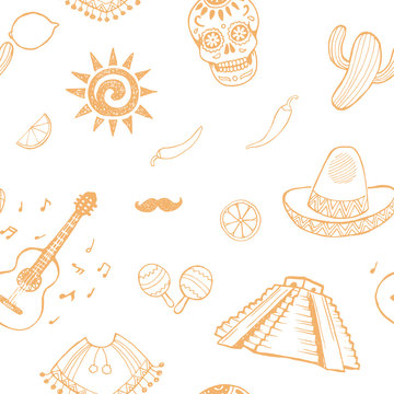 Mexican sketch set. Seamless pattern.