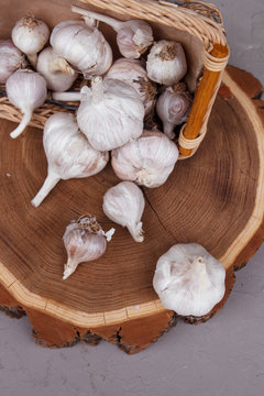garlic on a wooden board