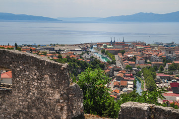 Panoramic view of Rijeka town, bay and port