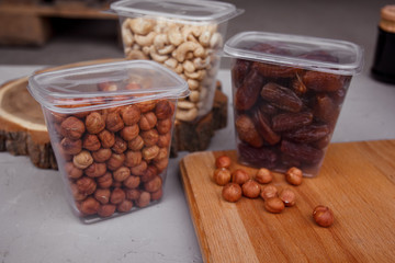nuts and dates in a container