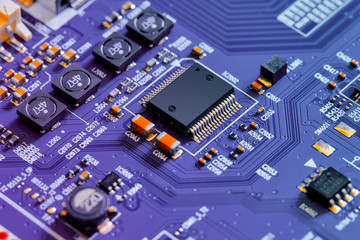 Electronic circuit board close up.