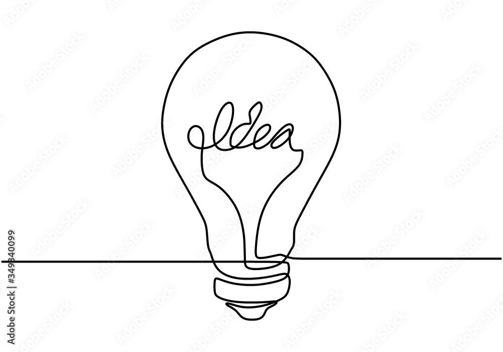 Poster continuous one line drawing light bulb symbol idea. lightning in the lamp symbol of energy. trendy f