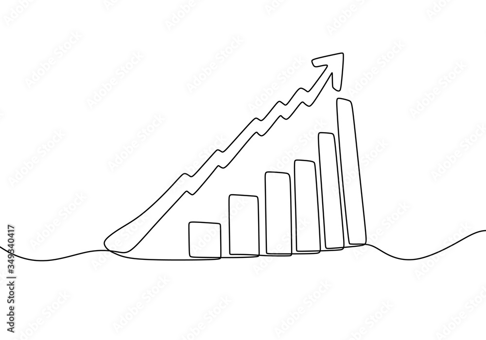Poster one continuous line drawing of graph icon isolated on white background.