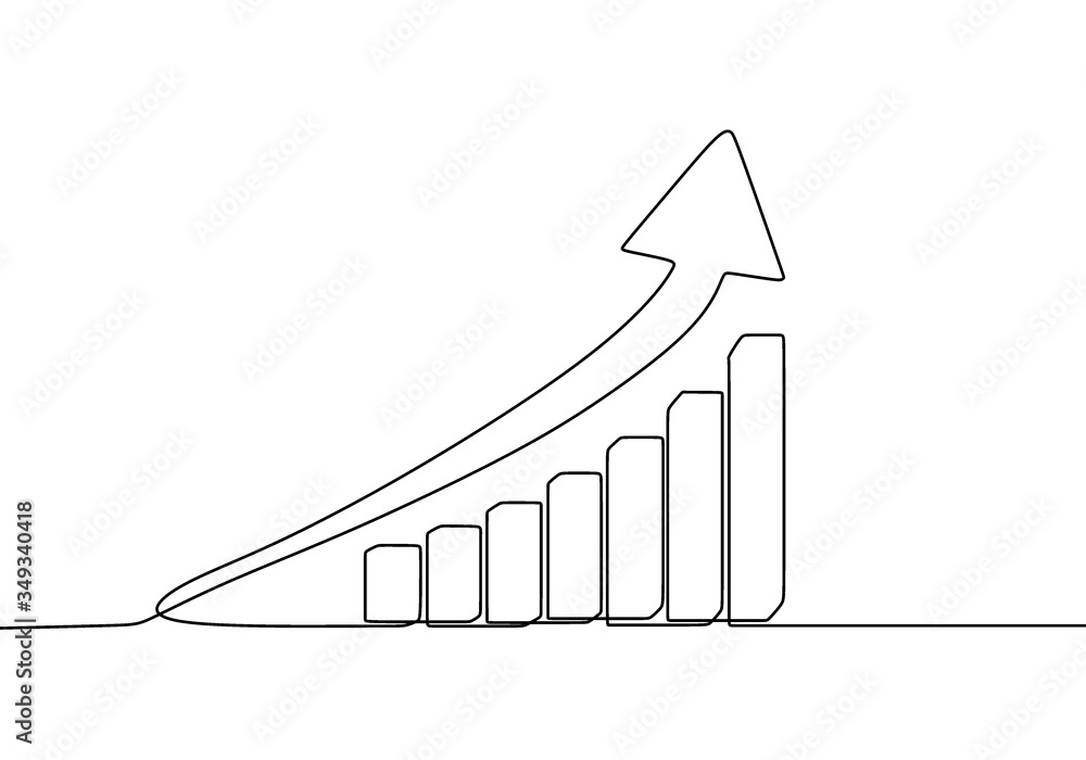 Poster one continuous line drawing of graph icon isolated on white background.