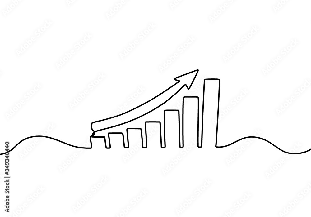 Poster one continuous line drawing of graph icon isolated on white background.