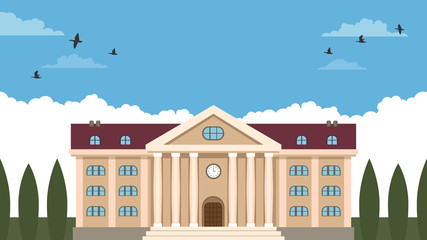 Detailed flat vector illustration of a public building like a museum or a school. International Day for Museums. Feel free to use only parts of the illustration too.