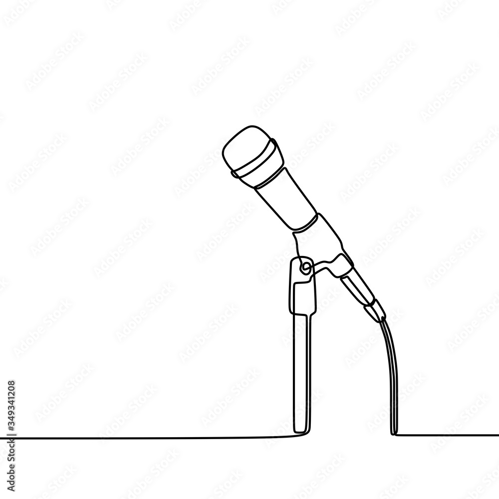 Poster continuous line drawing of vector wired microphone icon thin line for web and mobile, modern minimal