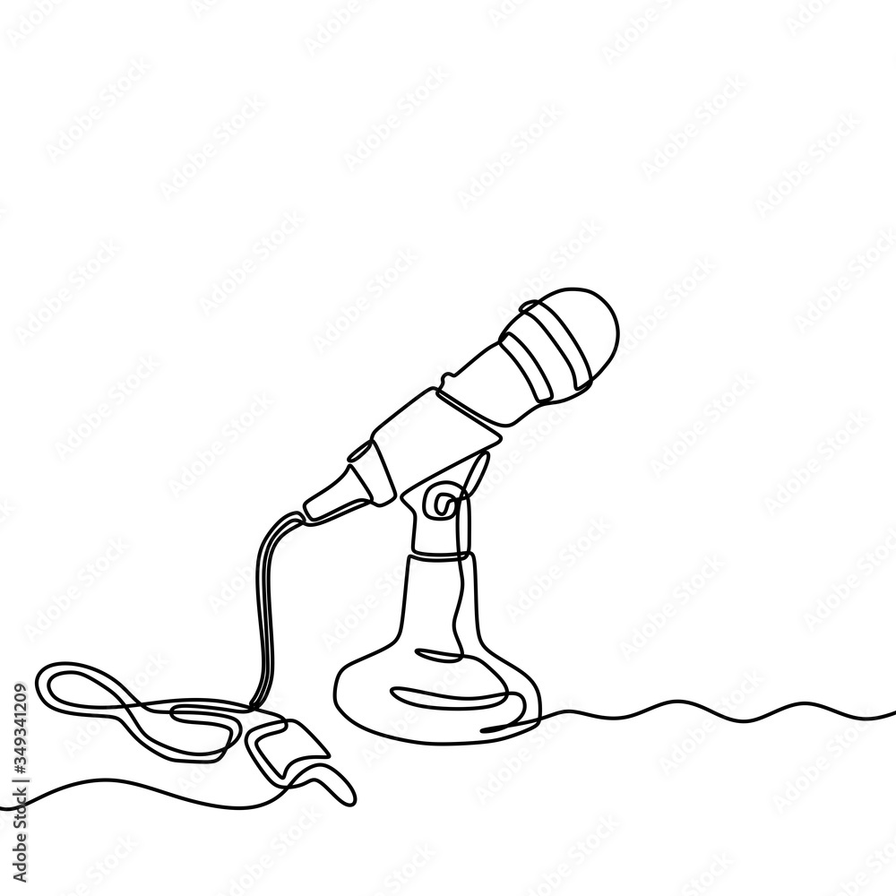 Poster continuous line drawing of vector wired microphone icon thin line for web and mobile, modern minimal