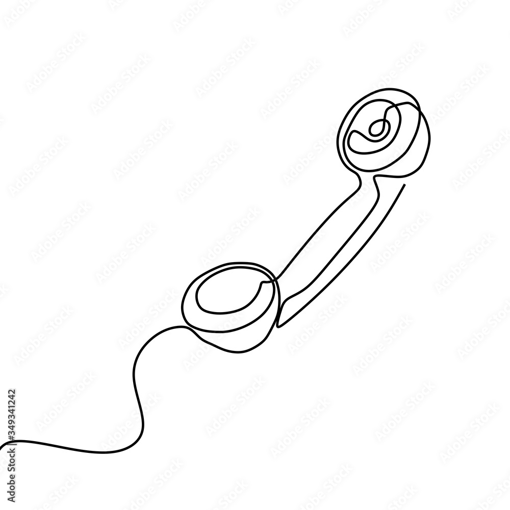 Poster one line drawing of isolated vector object phone receiver. telephone icon on white background. illus