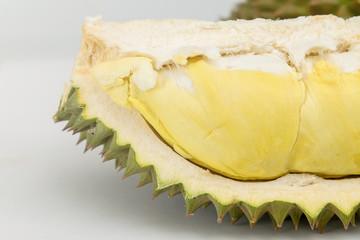 Isolated Durian fruit ripe on white background, king of fruit in southeast asian Thailand.