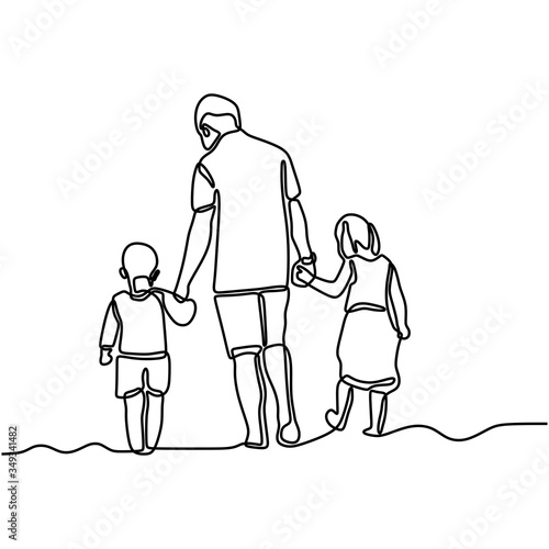 One Line Drawing Of Father And His Two Children Holding Hands Young Daddy And His Children Walking On The Street Minimalist Design Family Time Concept Vector Illustration Wall Mural Ngupakarti One Line Drawing Of Father And His Two Children Holding Hands Young Daddy And His Children Walking On The Street Minimalist Design Family Time Concept Vector Illustration Wall Mural Ngupakarti