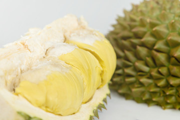 Isolated Durian fruit ripe on white background, king of fruit in southeast asian Thailand.