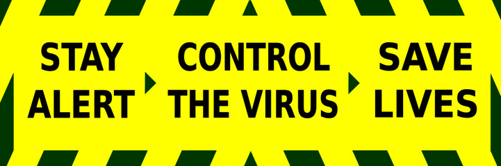 Green and yellow vector graphic showing the stay alert message towards the corona virus outbreak.