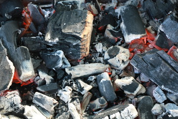 burning charcoal in a fireplace