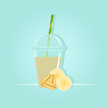Fruit smoothies with oatmeal and banana. Recipe. Vector illustration 2