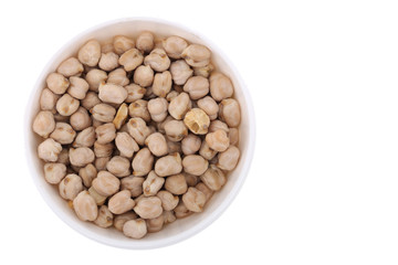 Chickpea uncooked chickpea isolated on white background, Top view.