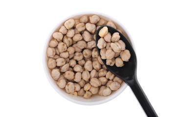 Chickpea uncooked chickpea isolated on white background, Top view.