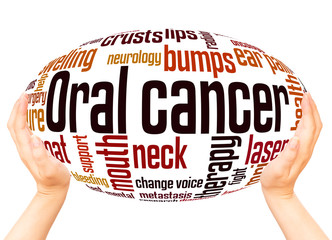 Oral cancer word hand sphere cloud concept