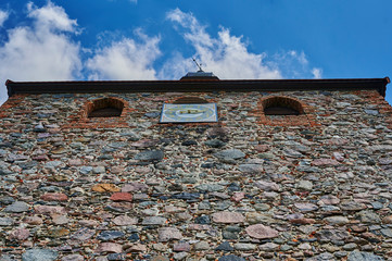 Low angle shot from the tower of a medieval village church in the state of Brandenburg, Germany.