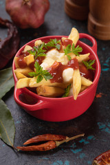 Canadian poutine potato fries with cheese and gravy