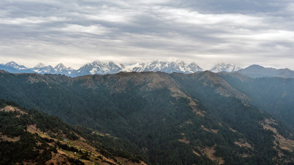 Himalayas mountains in Nepal, on the flight from Lukla to Kathmandu.