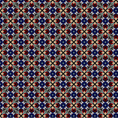 seamless geometric blue pattern with red flowers