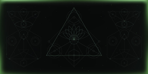 Vector illustration of the sacred geometry figures on the deep green background