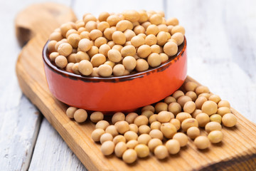 Bowl of dried soy beans