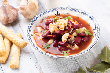 Italian pasta fagioli with kidney beans