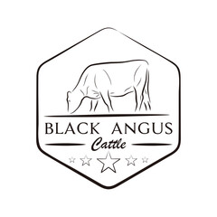 Illustration silhouette angus cattle animal logo vector design