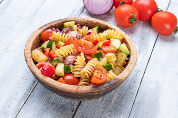 Pasta and fresh vegetables salad
