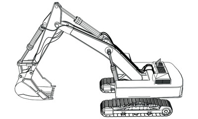 Excavator outline vector. Special machines for the building work.