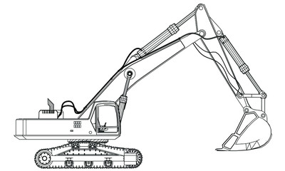 Fototapeta premium Excavator outline vector. Special machines for the building work.