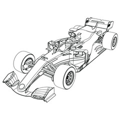 Formula car in outline. Sport vehicle template vector isolated on white.