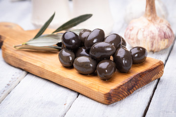 Pickled olives ready to eat, healthy food used in mediterranean cuisines
