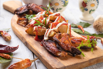 Roasted potato with chicken wings