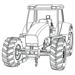 Farm Tractor concept in outline. Machines for the farm work.