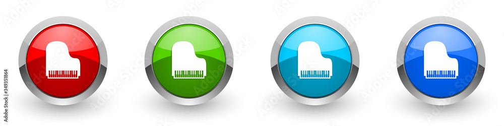 Poster piano silver metallic glossy icons, music concept set of modern design buttons for web, internet and